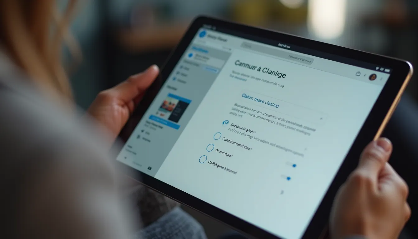 Close-up view of a tablet displaying app customization options