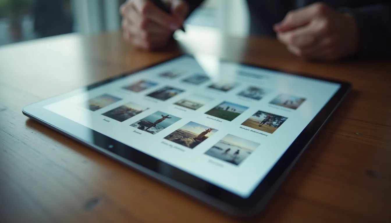 Close-up view of a tablet displaying app templates