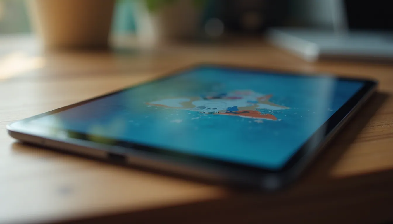 Close-up view of a tablet displaying an app design screen