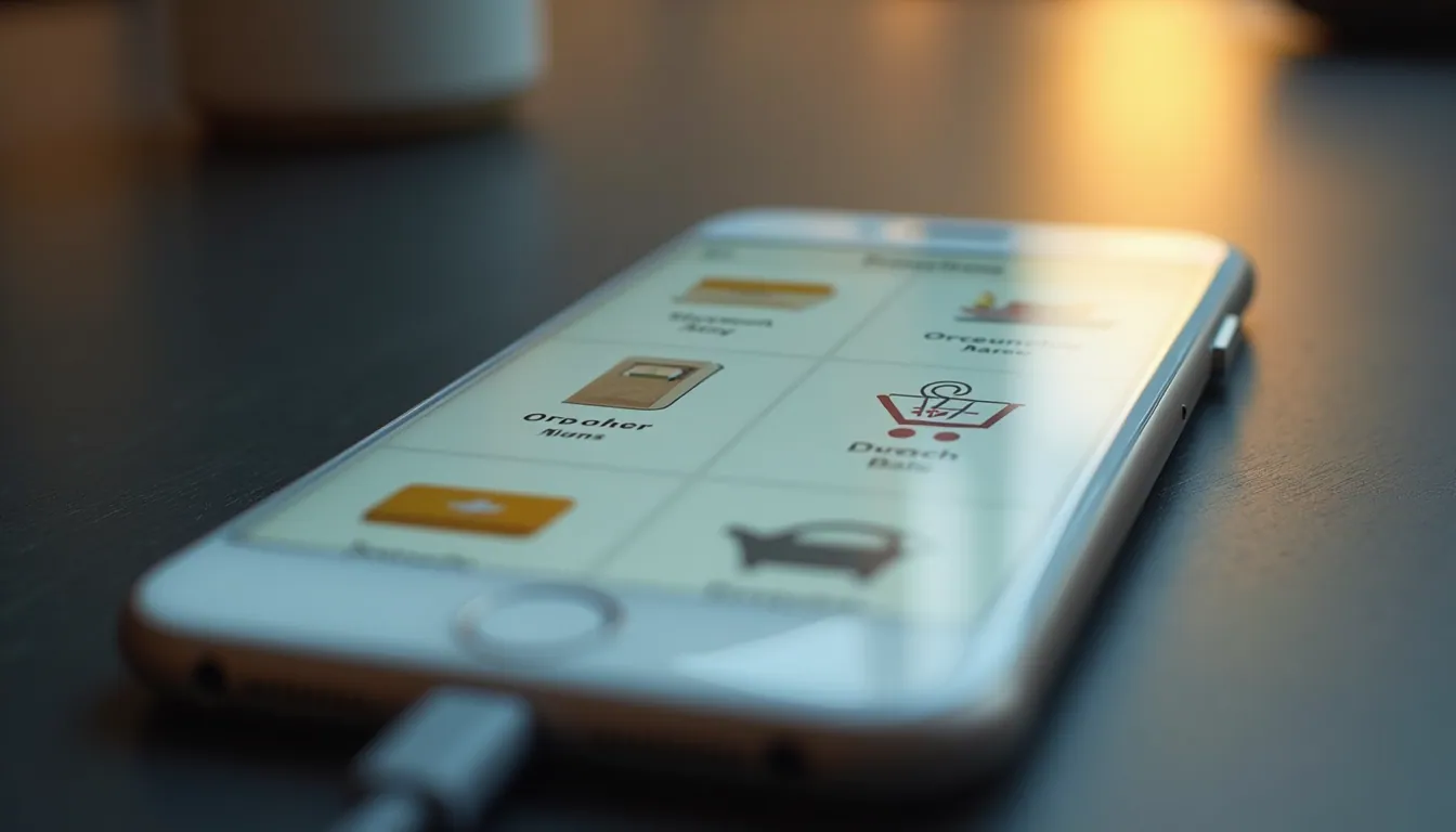 High angle view of a smartphone showing a shopping app interface