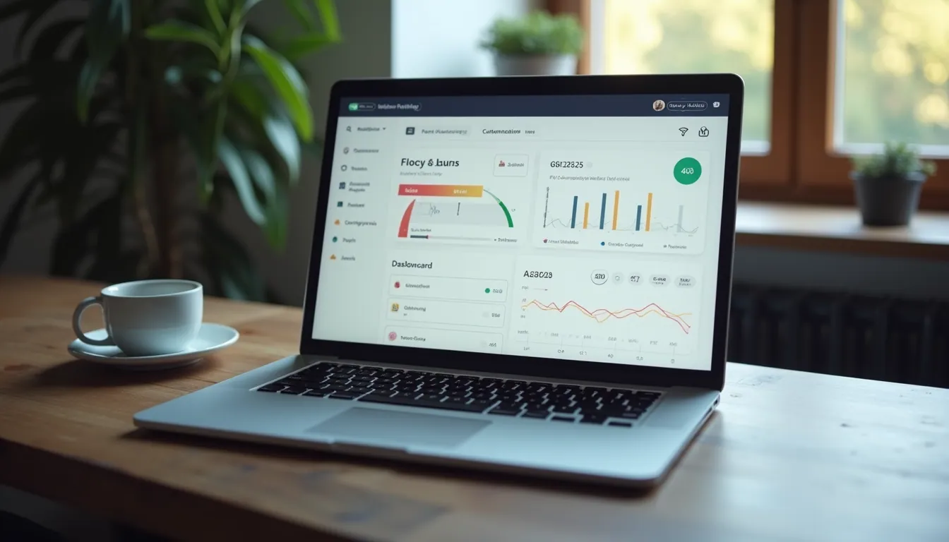 High angle view of a laptop screen showing app customization dashboard