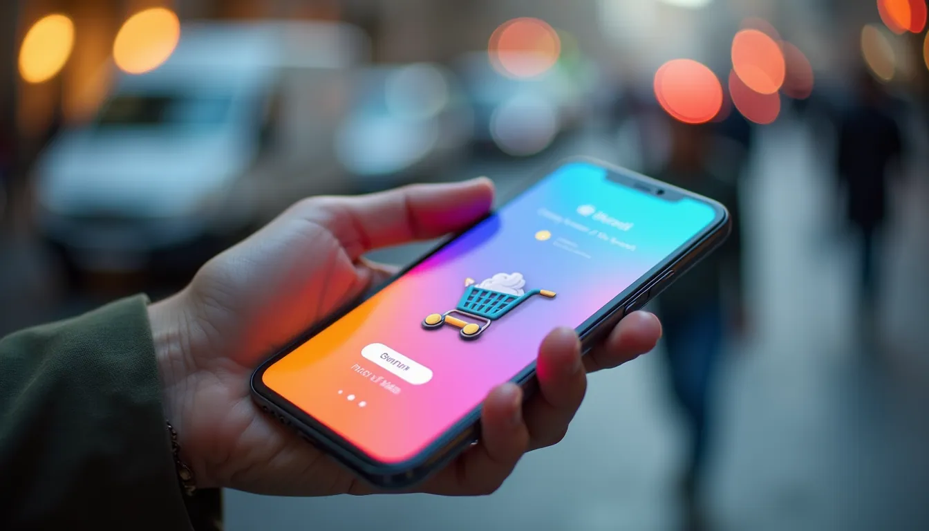 Close-up of a smartphone displaying a colorful and user-friendly shopping app interface