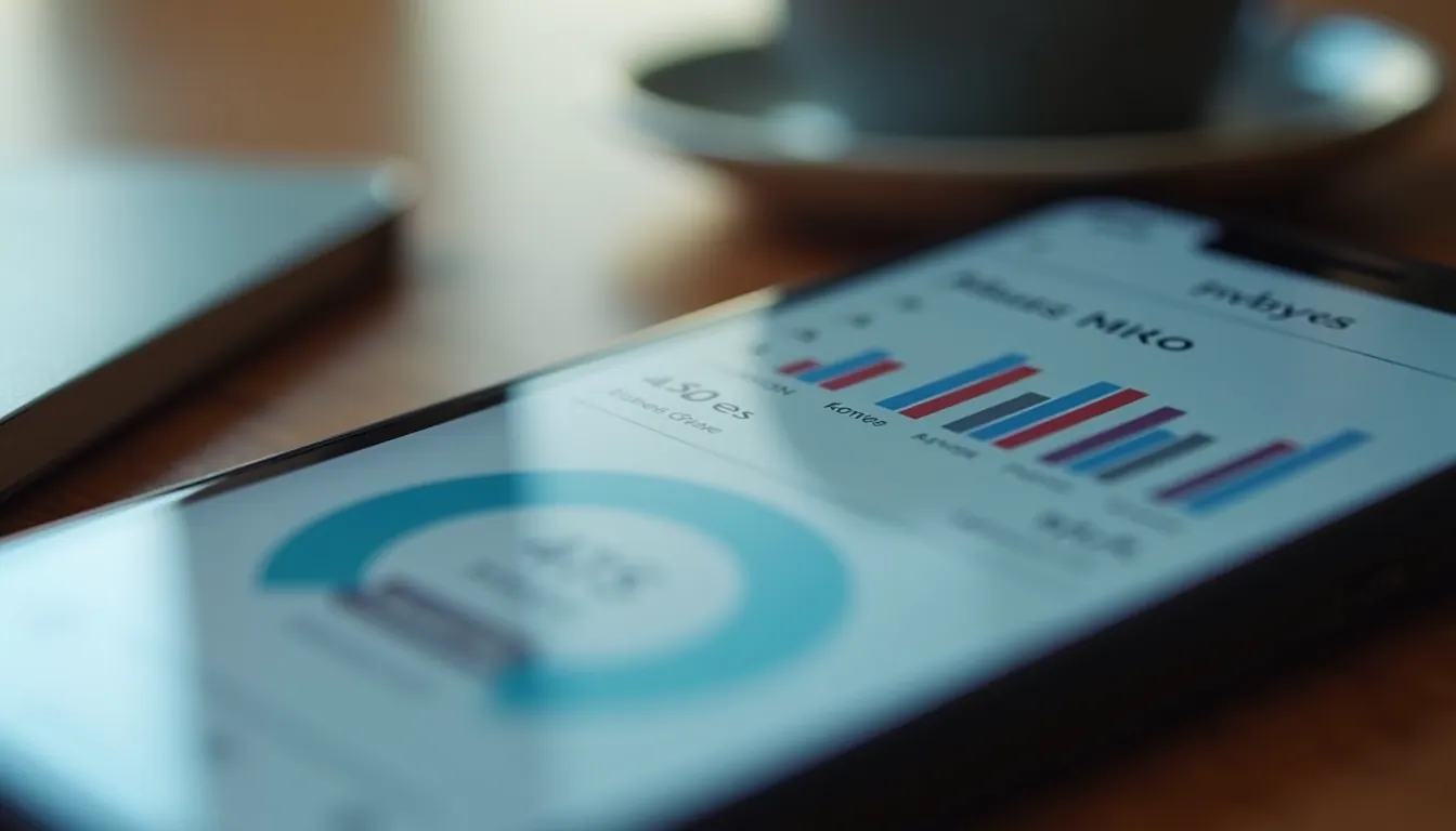 Close-up view of a smartphone displaying sales analytics for a business app