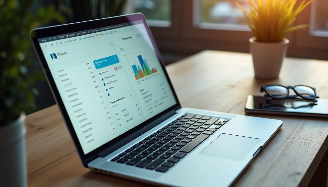 High angle view of a laptop screen showing app design pricing and project planning