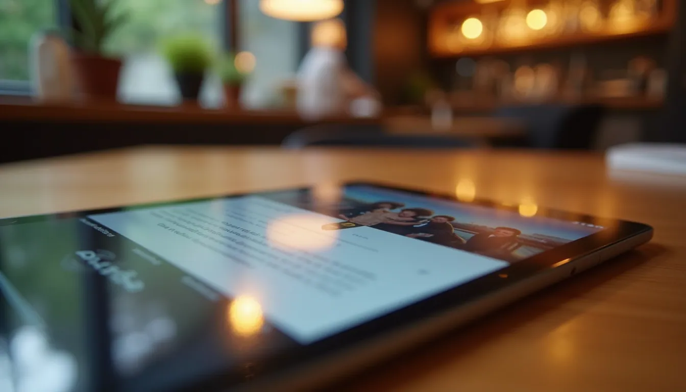Close-up view of a tablet showing a customized mobile app for a local restaurant