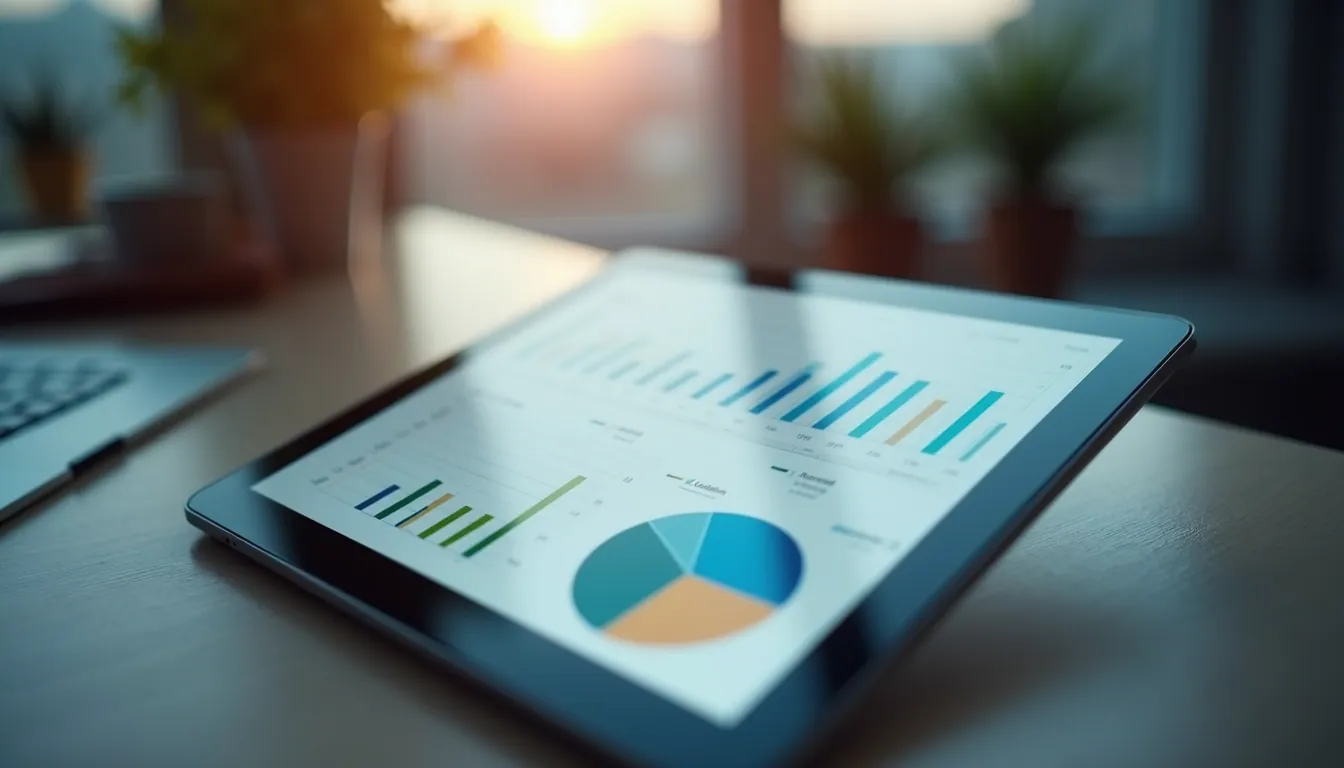Close-up view of a tablet showing app analytics dashboard
