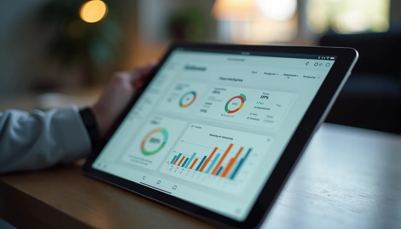 Close-up view of a tablet displaying app development platform dashboard