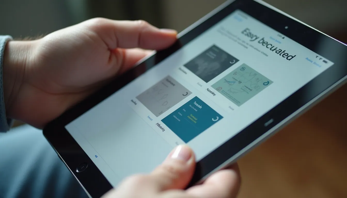 Close-up view of a tablet displaying an app template selection screen