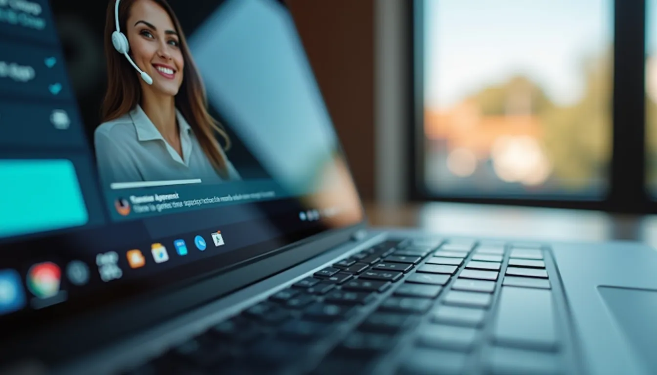 Close-up view of a laptop screen showing a customer support chat window