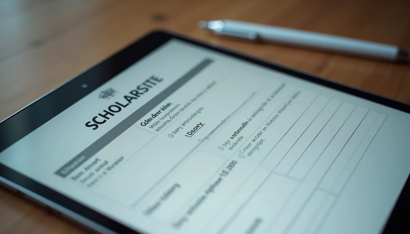 Close-up view of a scholarship application form on a tablet